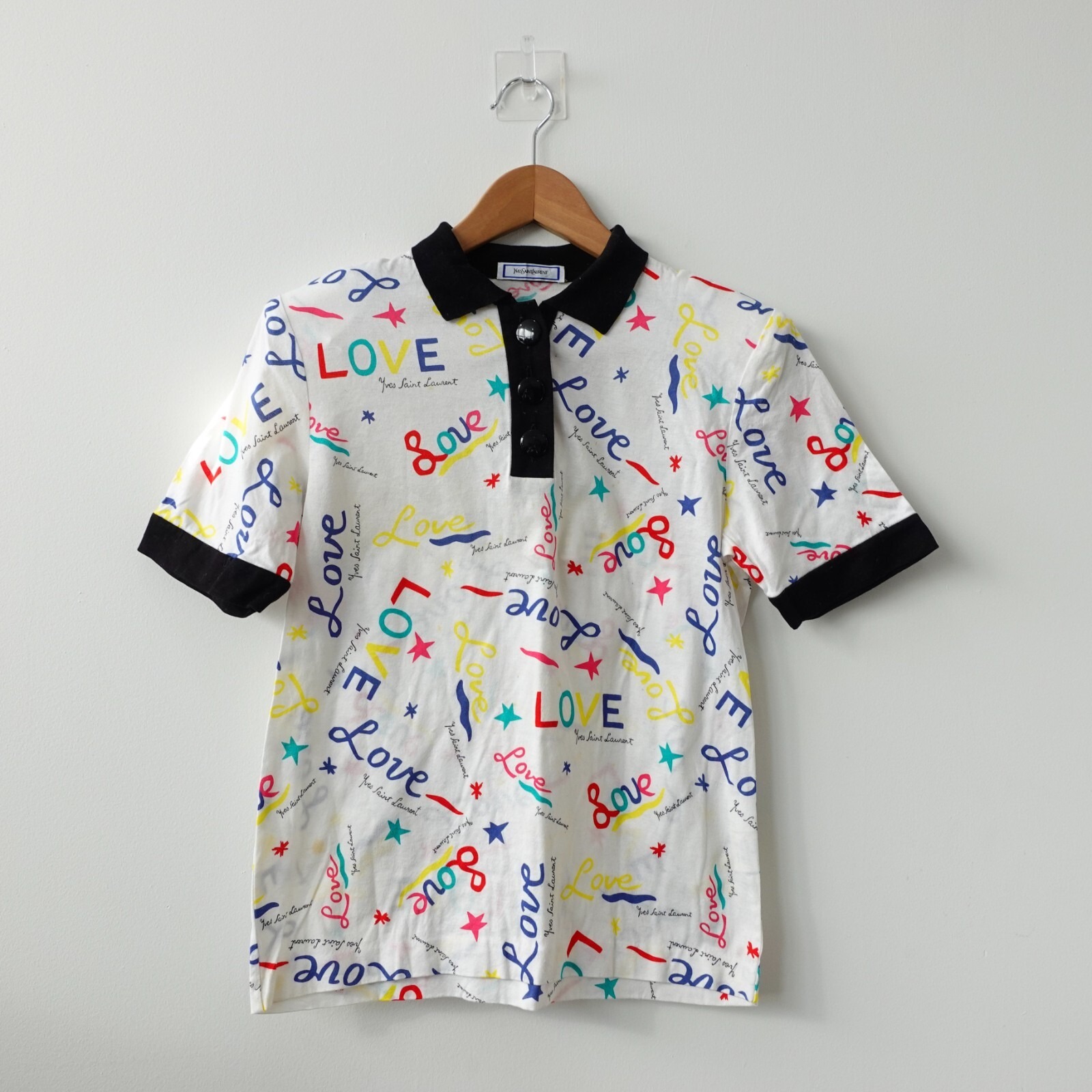 Yves Saint Laurent Polo Shirt M Ysl Graffiti Love Art Anime Vintage Y2k Kidcore